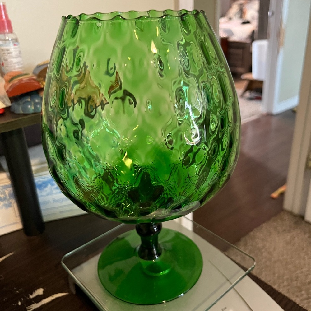 Vintage Empoli green diamond optic glass brandy snifter